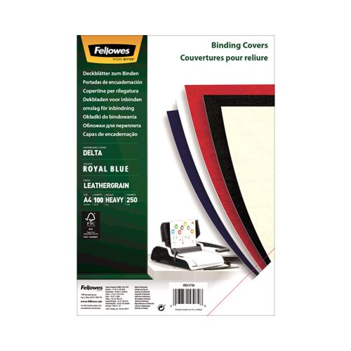 Capa Encadernação A4 250g Delta Couro Azul Royal 100un , Fellowes , 1725371301 , 077511537134